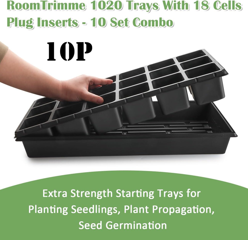 RooTrimmer 3 Inch Square Pots 2.9" Deep 18 Cell Seedling Trays with Water Collection Nursery 1020 Trays No Holes for