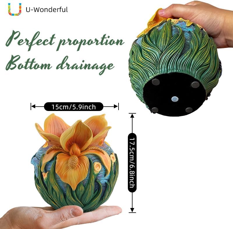Starry Night Plant Pot - 6.8inch Unique Flower Pot | Decorative Planters for Indoor Plants with Drainage Hole, Fun