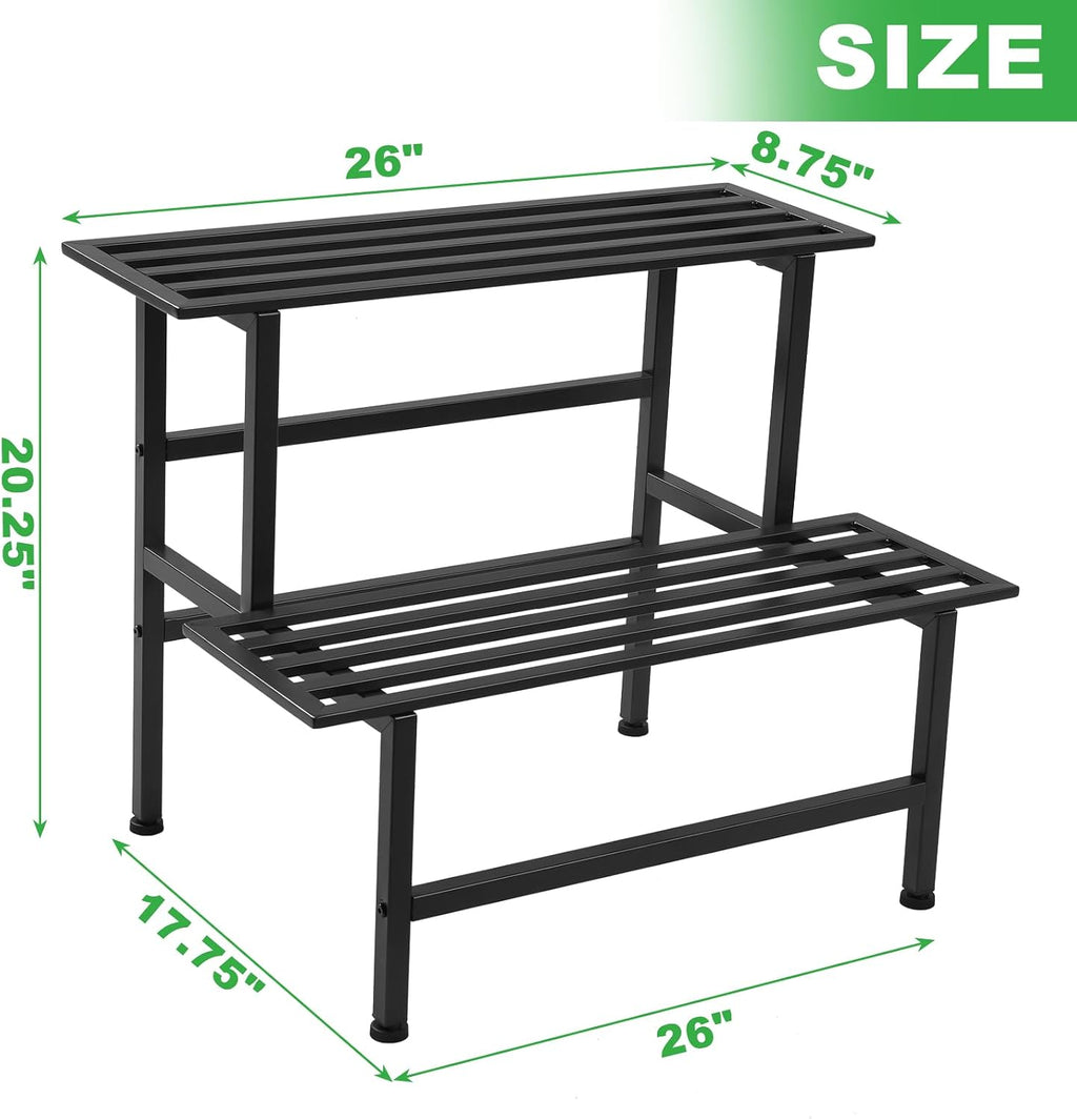 Dipion 2 Tier Metal Plant Stand Outdoor Indoor,Ladder Plant Shelf,Black | Weight Capacity 240 lbs Heavy Duty,26"L x