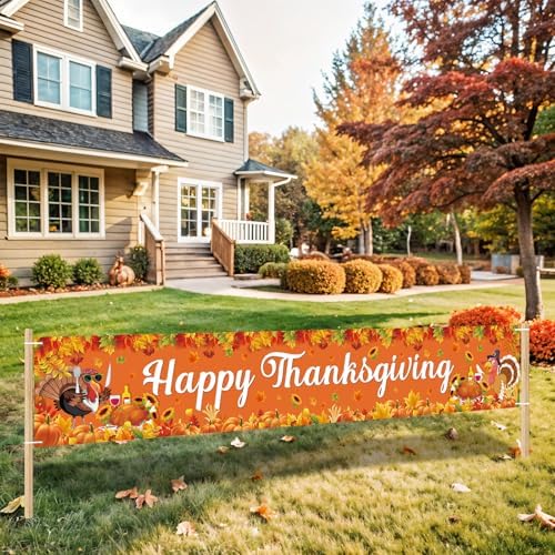 3pieces Large Happy Halloween Thanksgiving Christmas Banner Decorations,Halloween Thanksgiving Merry Christmas Yard Banner Sign Outdoor for Fall Xmas Holiday Party Supplies Decor Porch Garage Outside