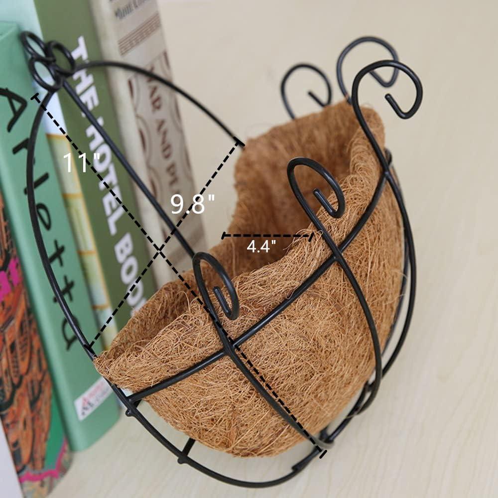 Metal Half Round Wall Planter with Coco Liner, 2-Pack, Hanging Basket for Outdoor Plants, Wall Pot Plants Holder, Fence
