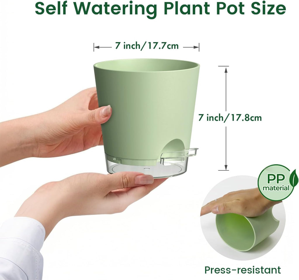 Meowell 7 inch Self Watering Pots for Indoor Plants, 5 Pack Plant Pots with Drainage Holes & Clear Reservoir for