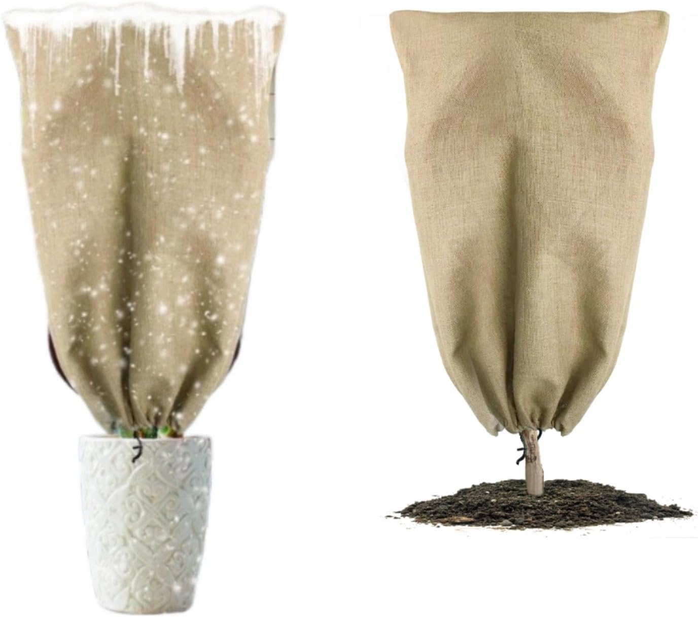Agfabric Burlap Plant Covers Freeze Protection, 63in x 48in Warm Plant Frost Blankets with Drawstring, Reusable Frost