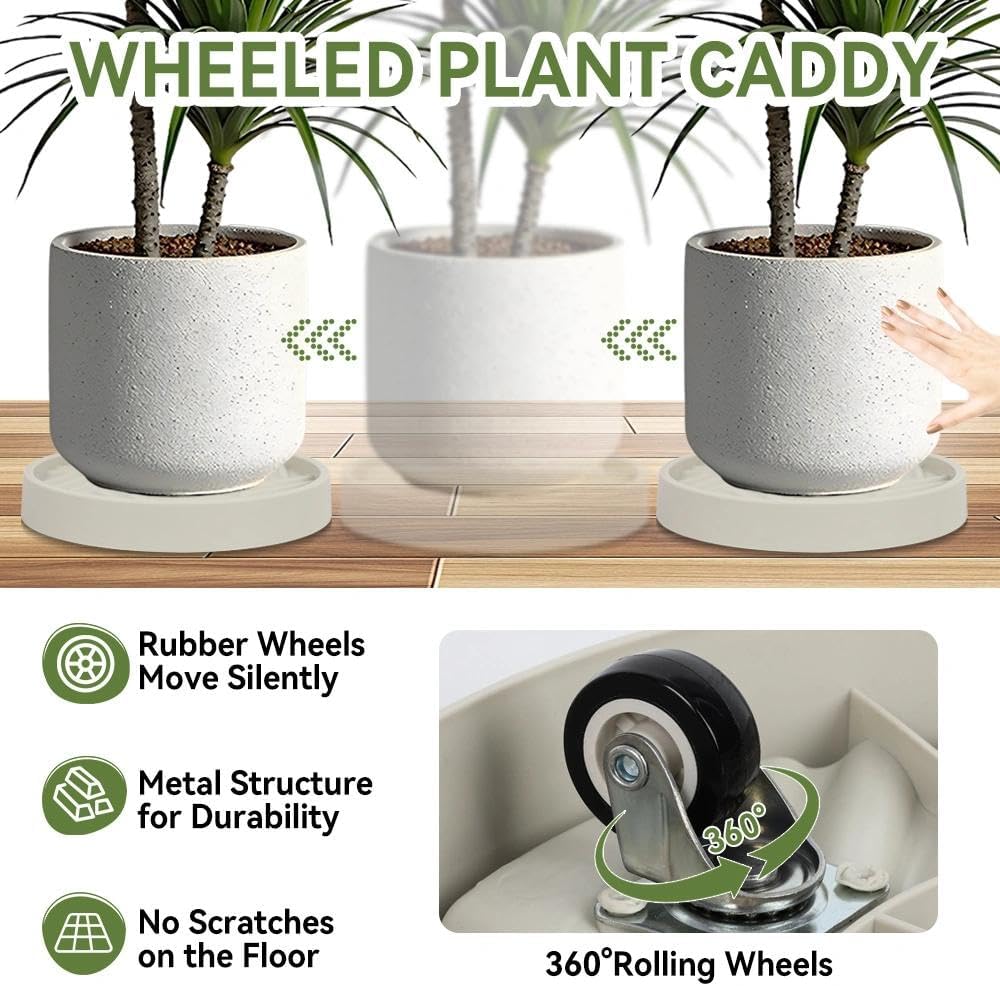 1 Pcs Plant Caddy with Wheels 14.76 Inch Hidden Wheels Heavy Duty Rolling Plant Stand, Indoor Outdoor Plant Saucer Tray