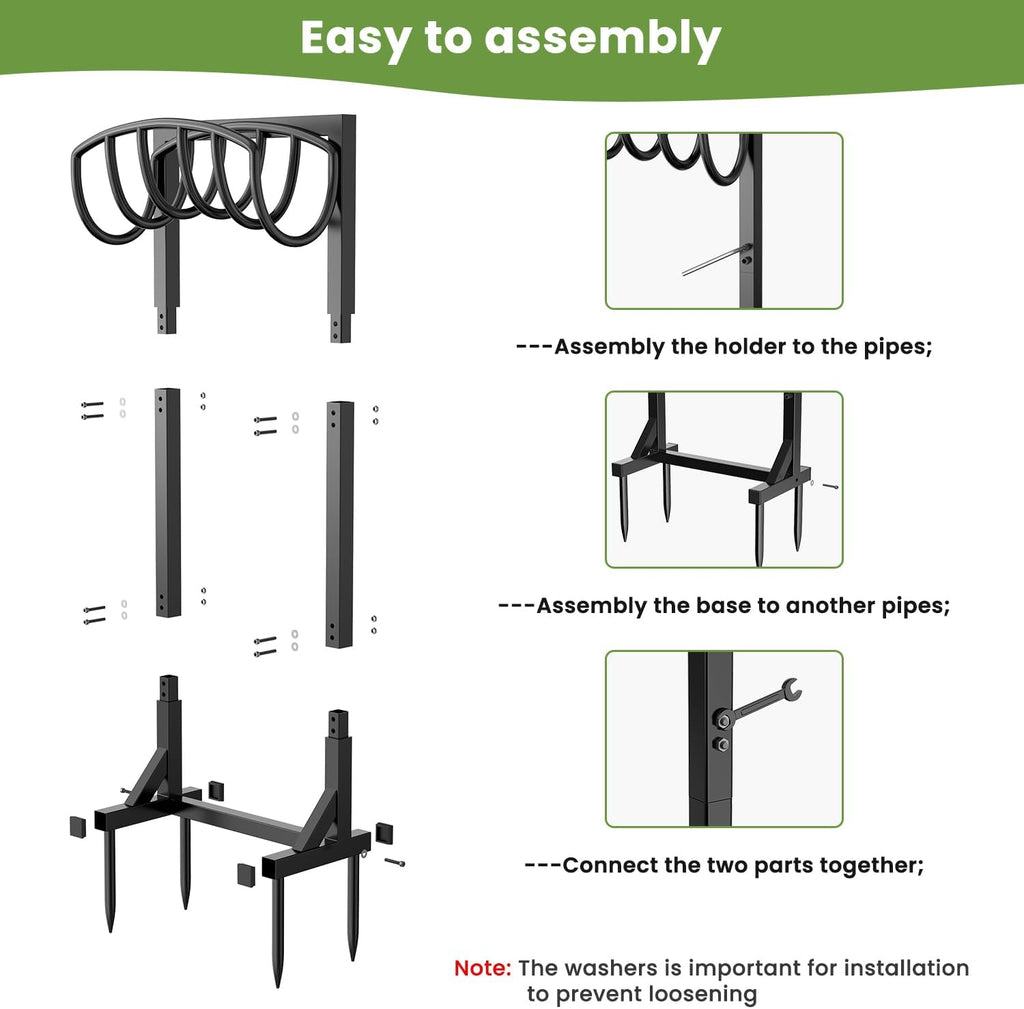 Pattiumo Garden Hose Holder Stand, Heavy Duty Freestanding Metal Hose Holder with 4 Spikes, Hose Reel Alternative Holds