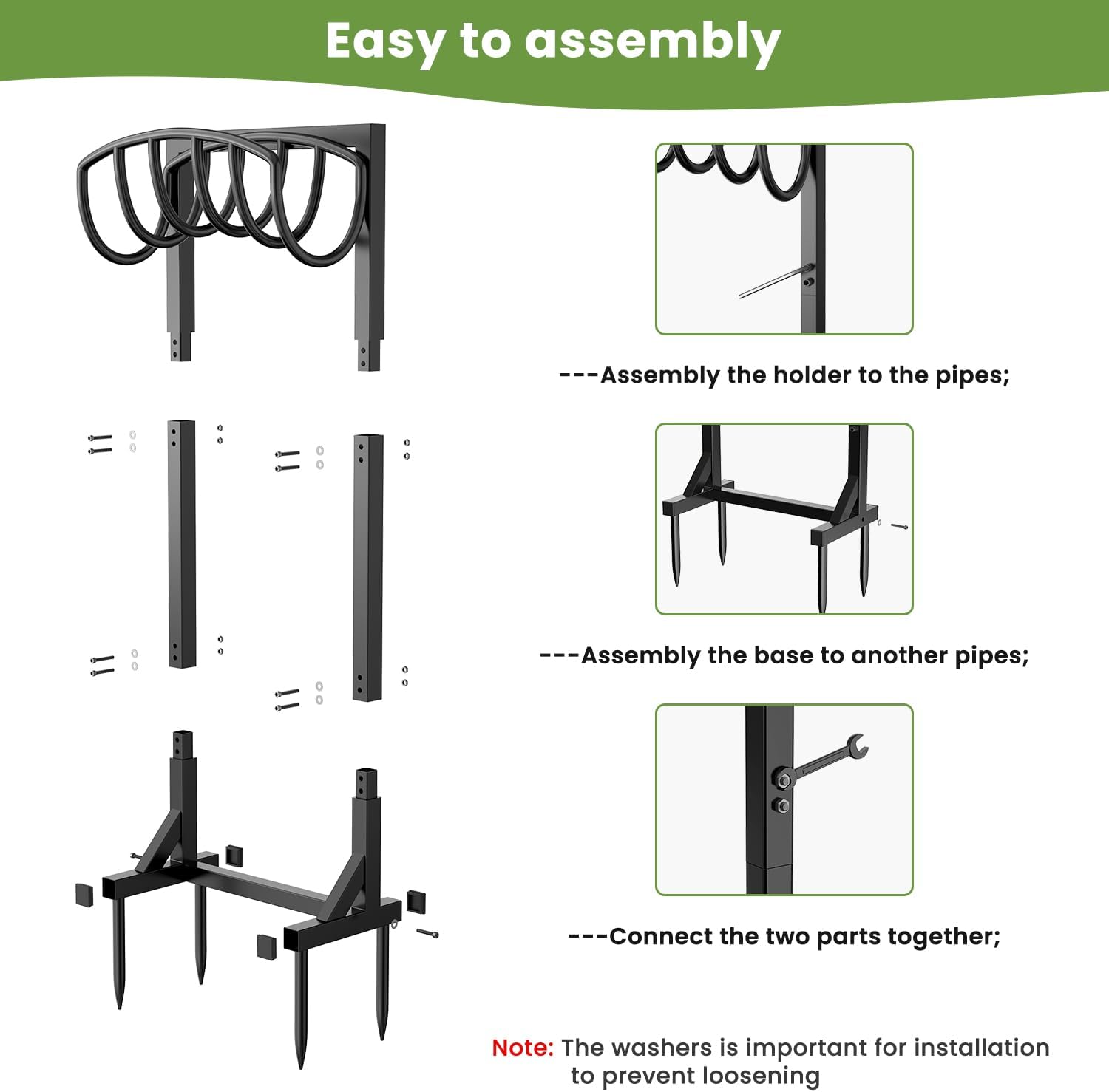 Pattiumo Garden Hose Holder Stand, Heavy Duty Freestanding Metal Hose Holder with 4 Spikes, Hose Reel Alternative Holds