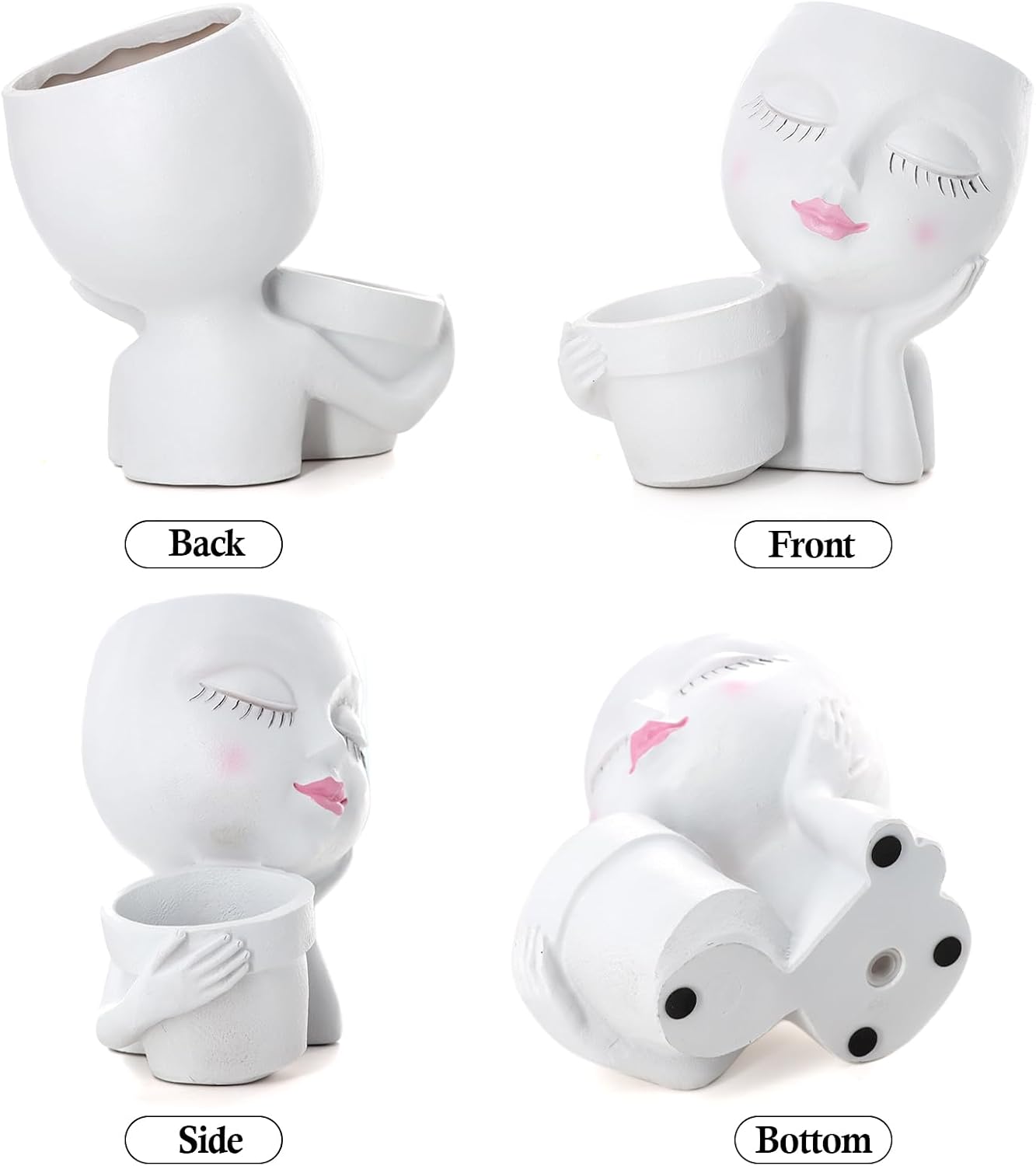 Face Planter Pot, 2-in-1 Resin Head Planter with Mini Pot, Cute Lady Flower Pots with Drainage for Indoor Outdoor
