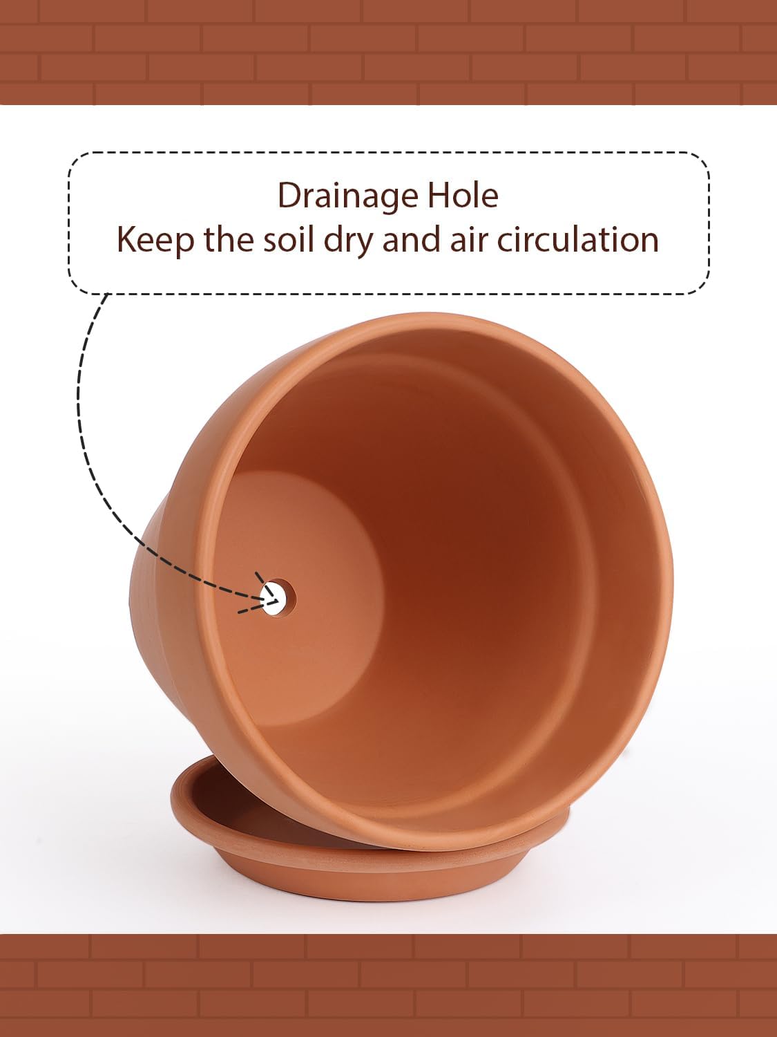 INGOFIN 12 Inch Terracotta Pot with Saucer - Ceramic Clay Pot for Plants with Drainage Hole, Large Terra Cotta Flower