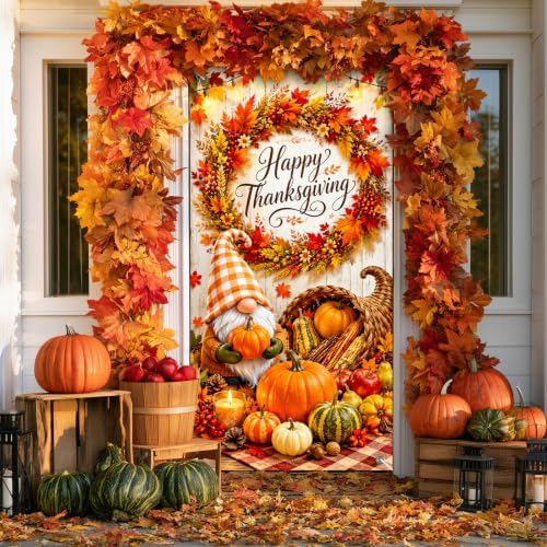 BlissYard Happy Thanksgiving Gnome Door Cover 35 x 71 Inch