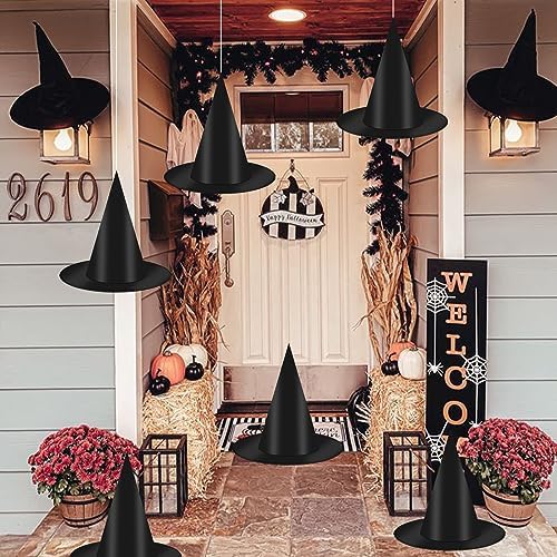 12 PCS Hanging Witch Hats Black/Pink, 16 PCS 3D Bats Stickers for Halloween Indoor Outdoor Decorations