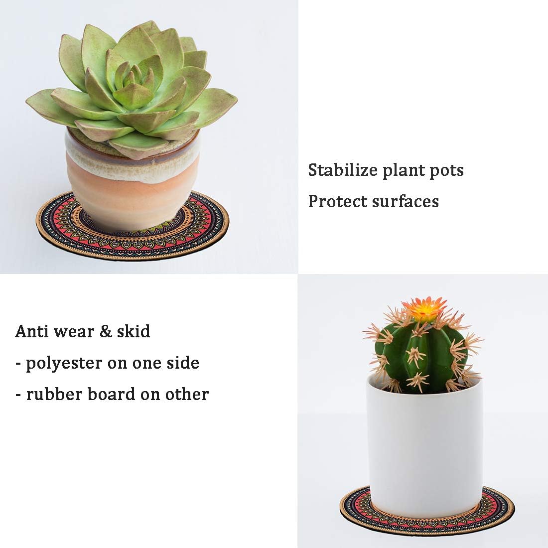 Boho Plant Pot Mat Absorbent Non Slip for Table Desk Floor 8.5" Set of 6