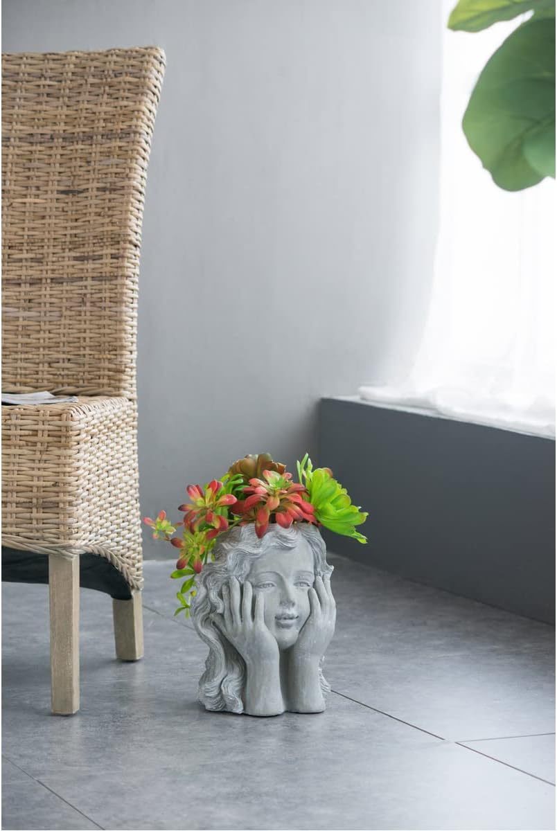 A&B Home Face Flower Pot Head Planter - Indoor Outdoor Cement Planter Flower Vase, Face Planter for Patio Garden Yard