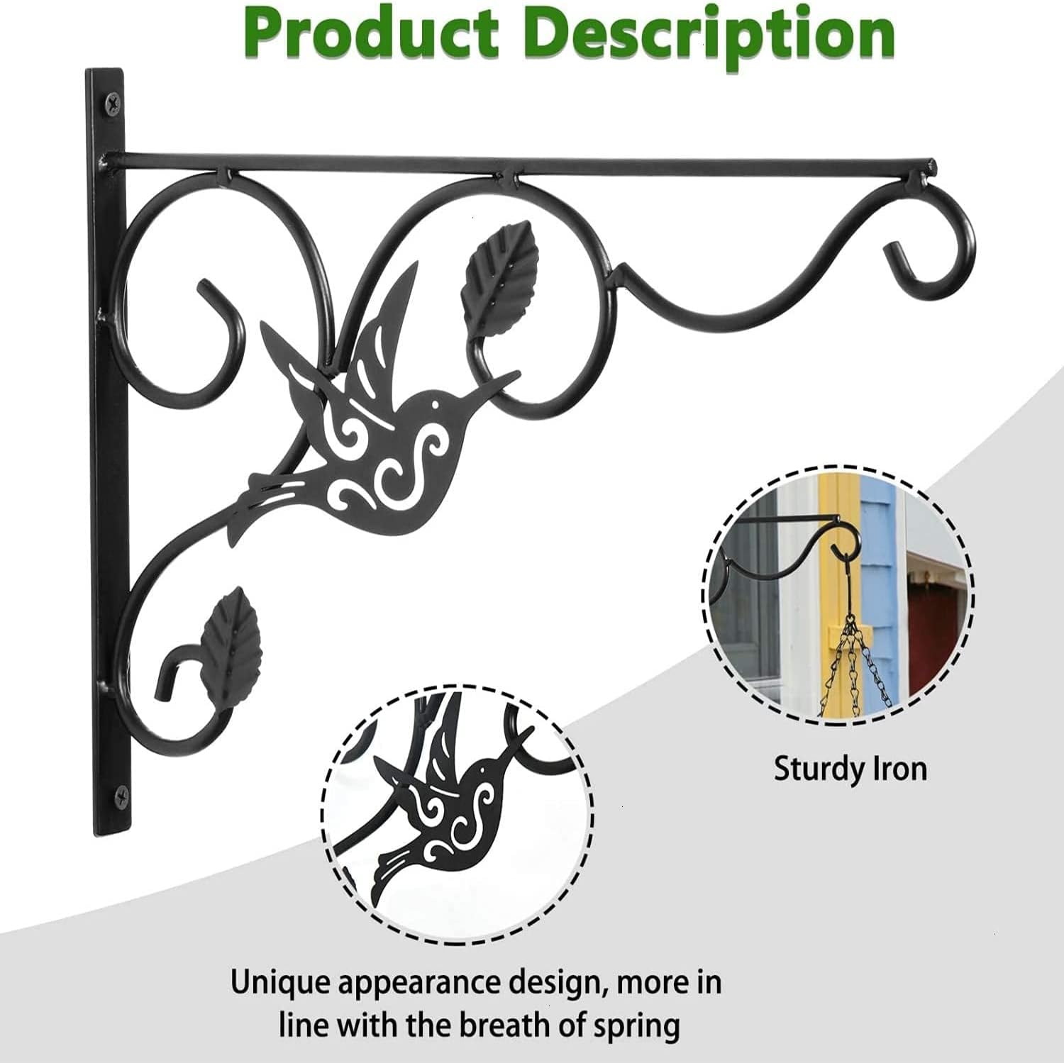 Vumdua Hanging Plants Bracket, 4 Pack 12 inch Wall Planter Hook with Iron Screws Included, Decorative Plant Hanger for