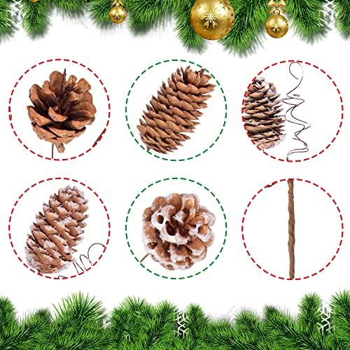 8 Pcs Large Natural Pinecone Branches Ornaments - 14" Snow Pinecones Picks