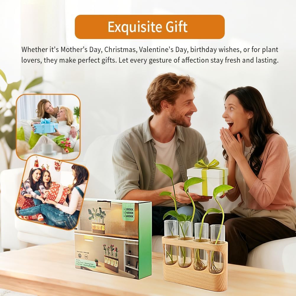 Plant Propagation Station with Glass Tubes – Wooden Plant Cutting Vase Holder, Water Propagation Kit for Indoor Plants