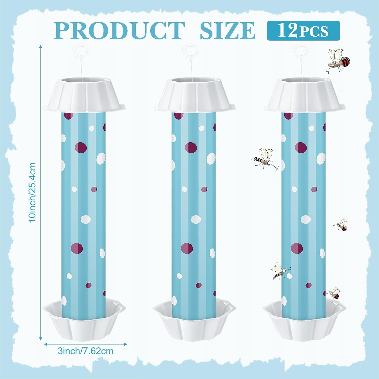 12 Pcs Sticky Fly Trap Fly Stick Indoor Outdoor Long Lasting Adhesive Fly Catcher with Hanging Hook for Wasps Gnats