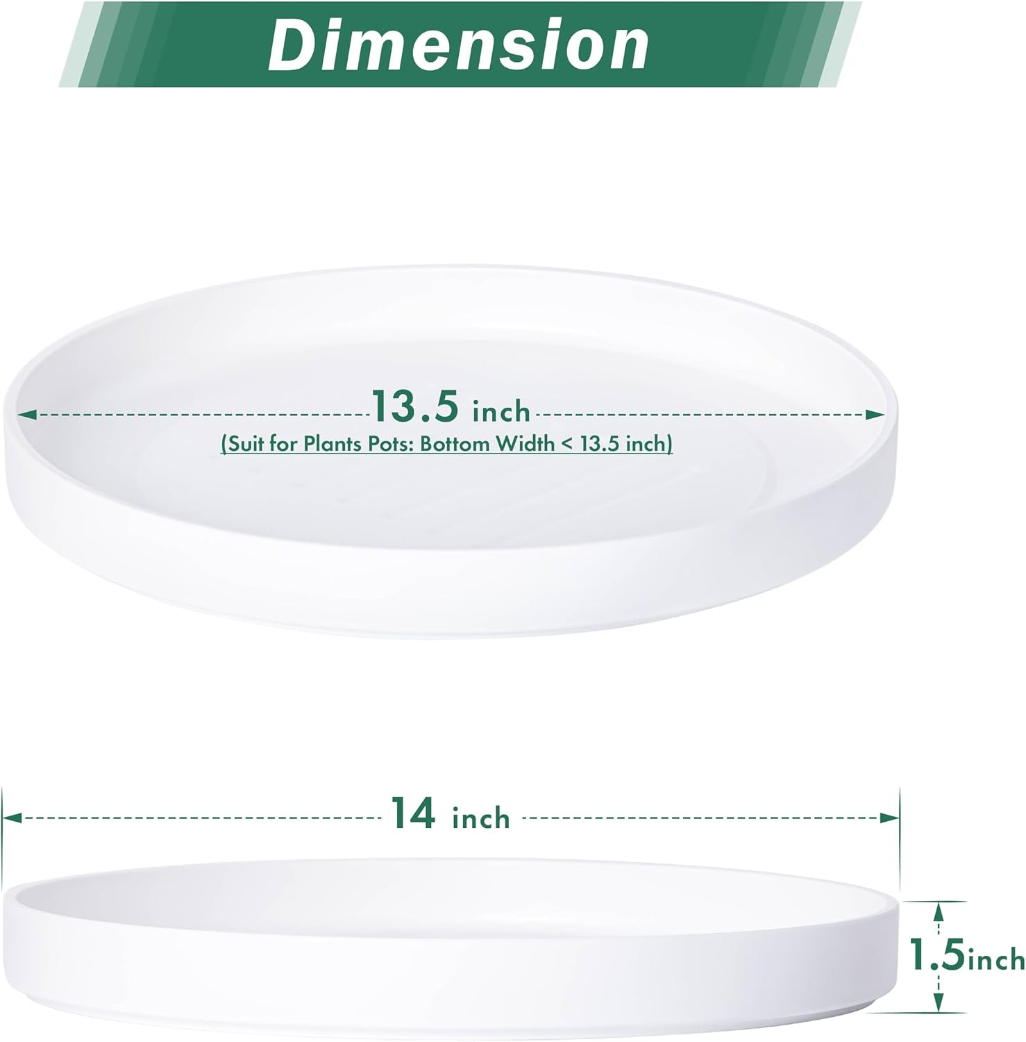 Phoenix Vine 14 Inch Plastic Plant Saucer Water Drip Tray, Heavy Sturdy Round Plant Drainage Tray for Indoors Outdoor