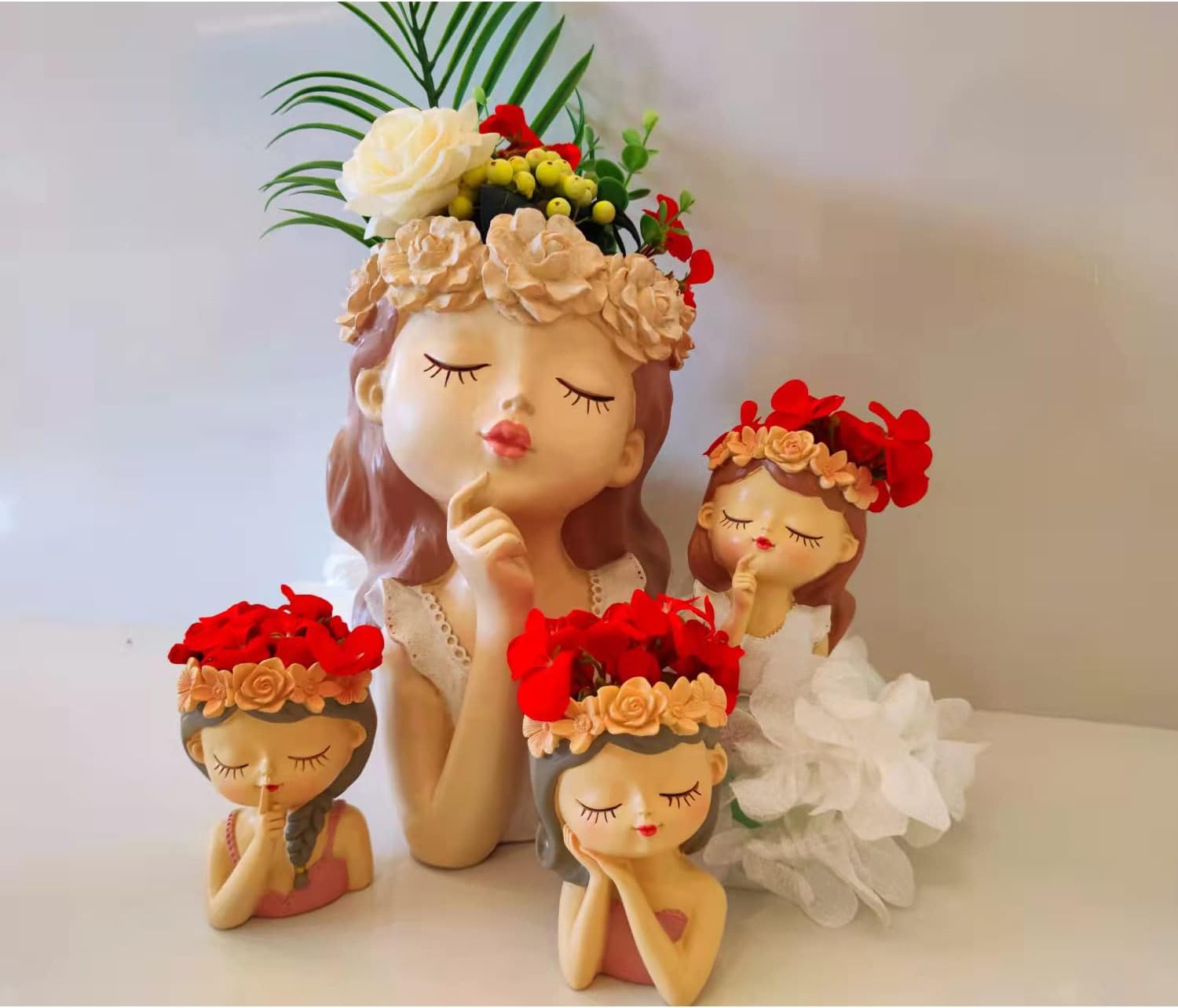 Small Fairy Head Planter, 3 Pack Succulent Pots, 4 Inches Girl Face Flower Pot Cute Resin Cactus Planters with Drainage