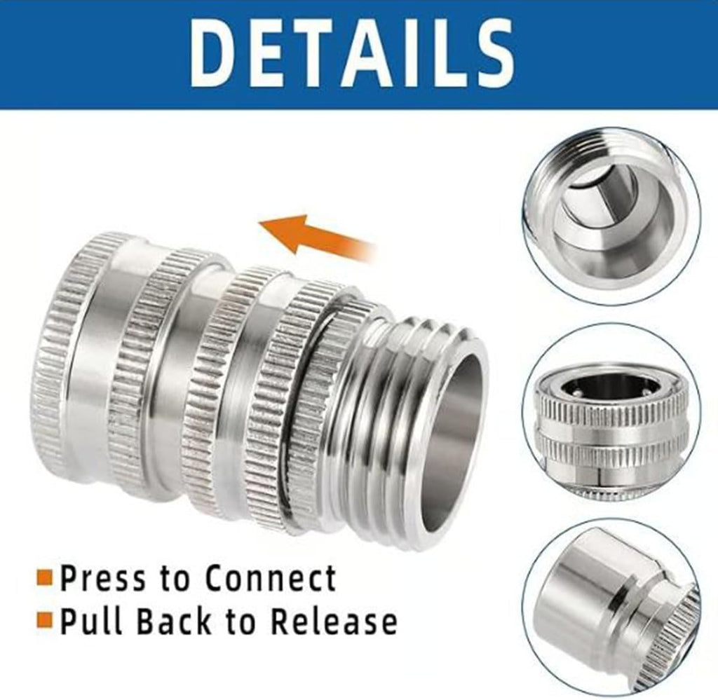 Stainless Steel Garden Hose Quick Connect Fittings Set, 3/4" GHT Garden Hose Quick Connect Kit, Heavy-Duty Stainless