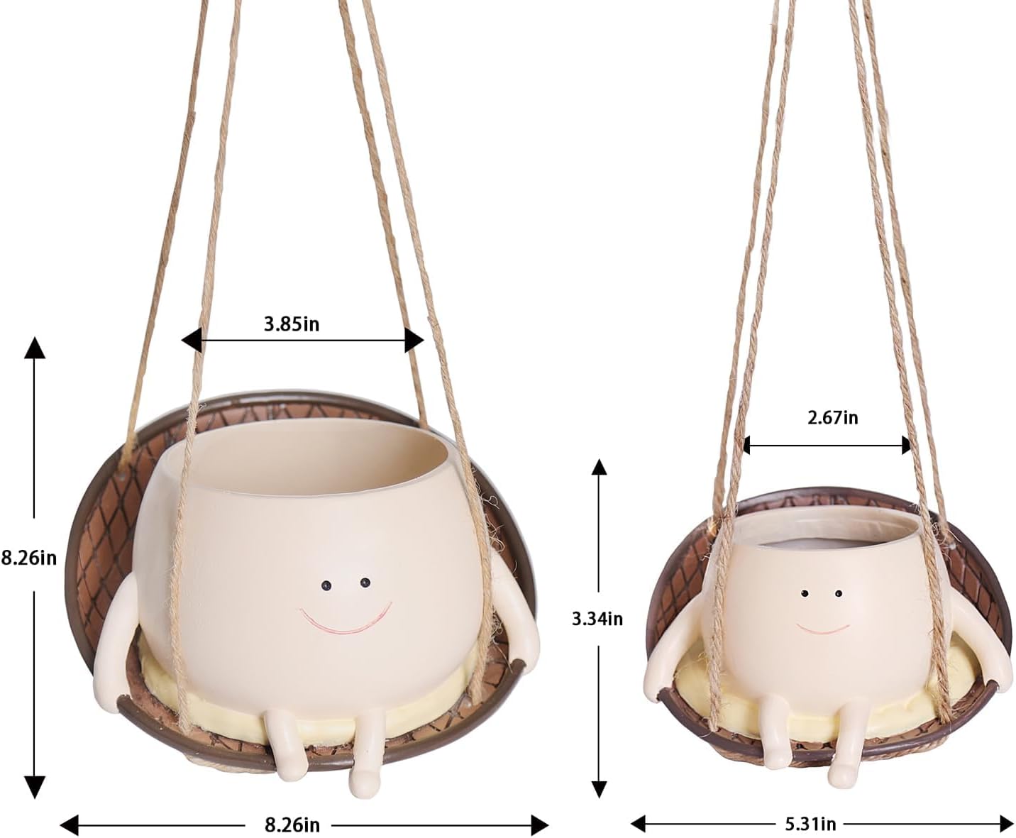 Hanging Swing Chair Planter Pot Smiley Face Planter for Indoor Outdoor Plant Cute Head Resin Flower Pots for String of