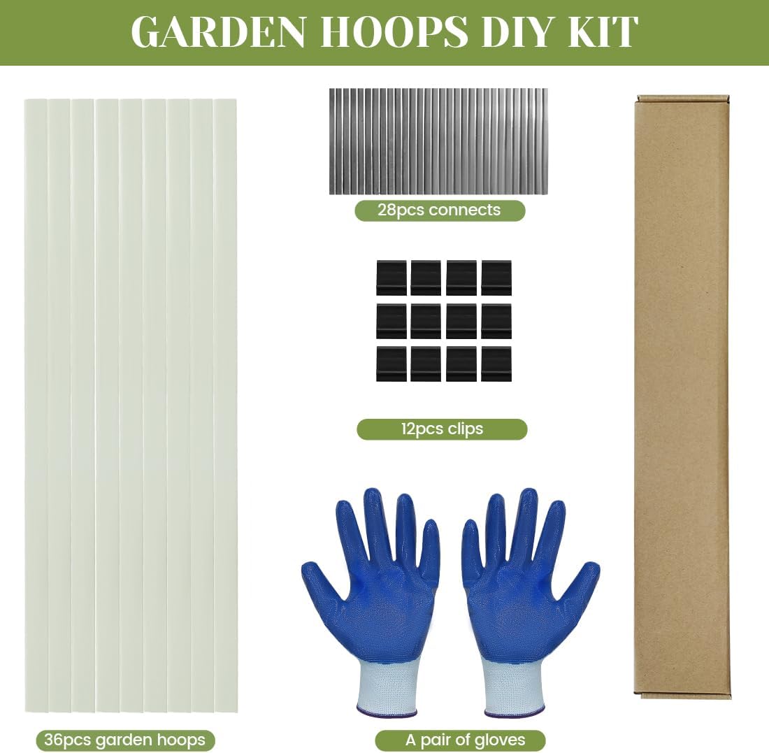 Garden Hoops 36pcs (M Size), Sunwuk Greenhouse Hoops for 2.5-5.5ft Wide Raised Bed, 6 Sets of 8.5ft Long Super Bendable