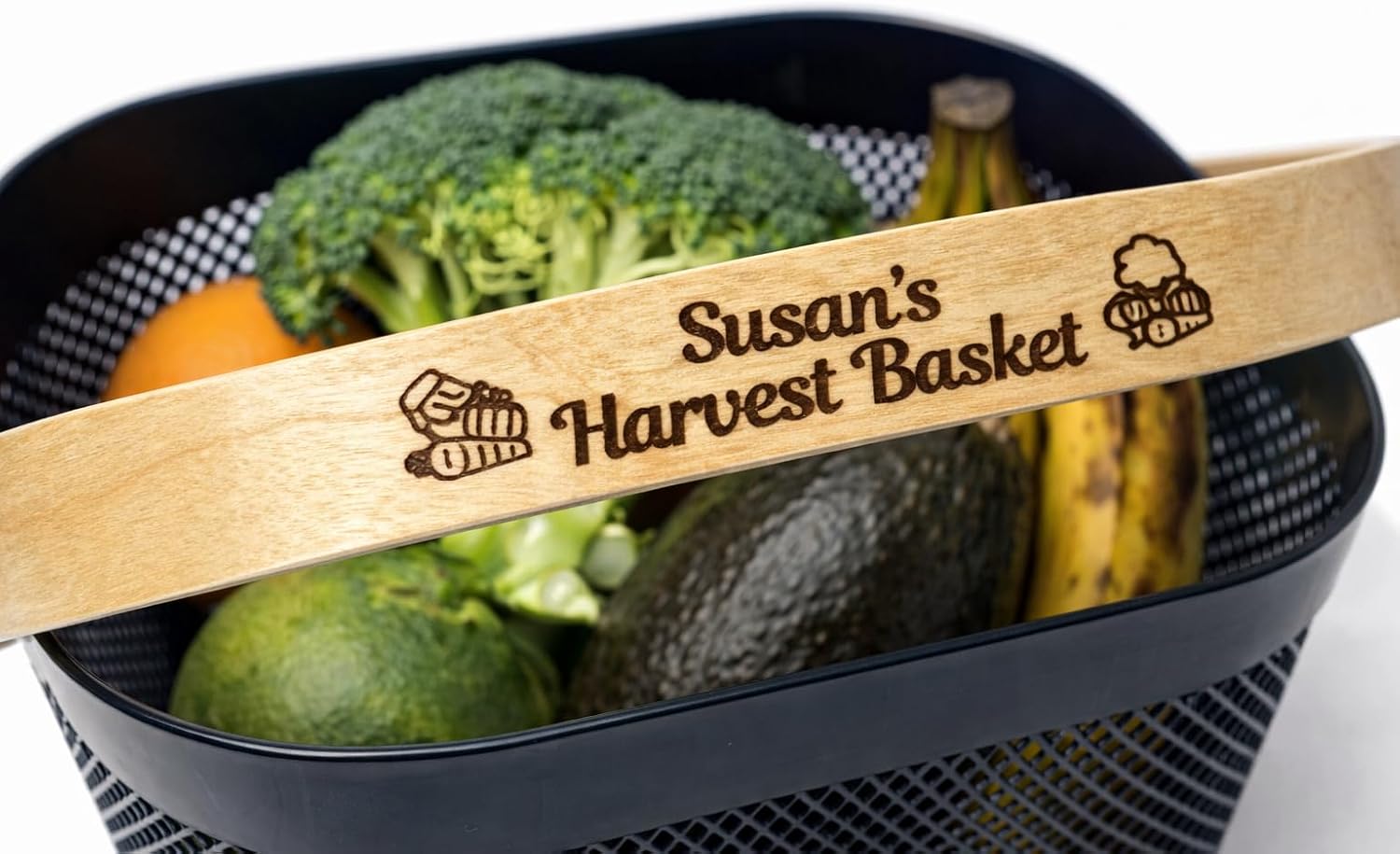 Harvest Basket Plastic Mesh Garden Hod with Personalized Bamboo Handle – Lightweight Vegetable Harvest Basket for