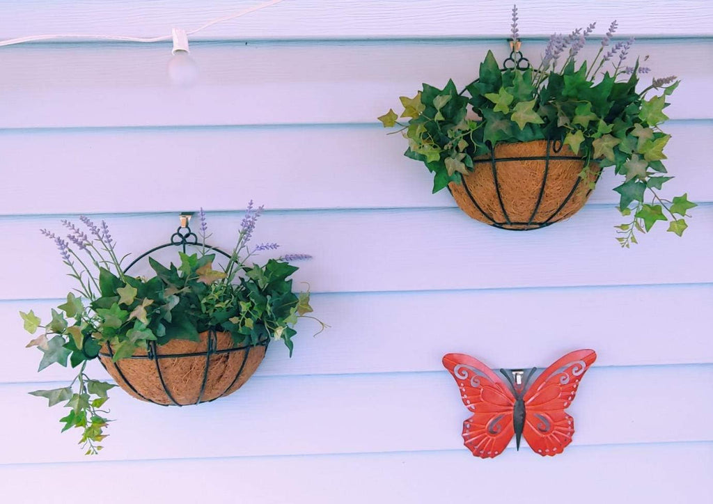 Metal Half Round Wall Planter with Coco Liner, 2-Pack, Hanging Basket for Outdoor Plants, Wall Pot Plants Holder, Fence