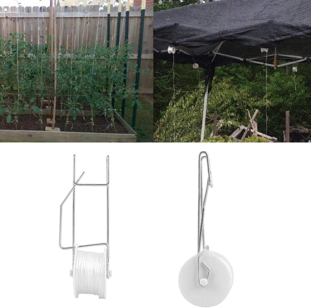 20 Pack Tomato Trellis Roller Hooks with 49.2FT String for Tomato,Plant, Greenhouse,Flower Vine Twine Crop Trellis Kit