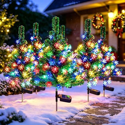 Windpnn 2-Pack 2.6FT Solar Christmas Tree Outdoor Christmas Decorations for Outsdie Garden, Patio, Yard, Pathway, Cemetery Decor (with 40 Snowflake Lights, Waterproof)