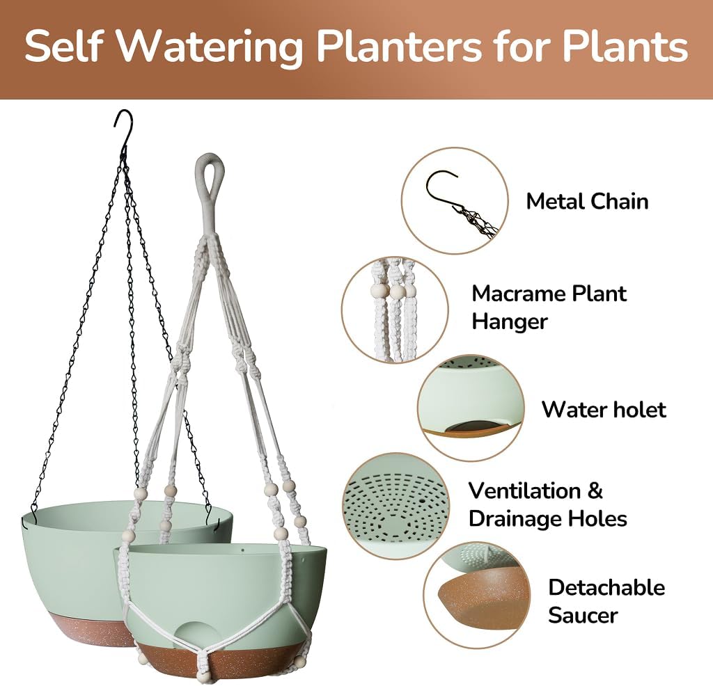 12 Inch Hanging Baskets for Plants Outdoor, Hanging Planters for Indoor Outdoor Plants, Hanging Planter with Self