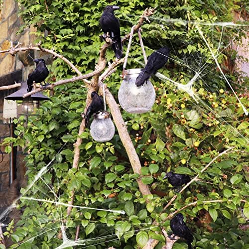 ATDAWN 12 Pack Halloween Black Feathered Crows, Realistic Looking Halloween Birds Decoration
