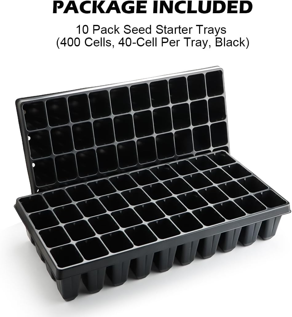 RooTrimmer 10 Pack 40 Cell Seed Starter Trays - Extra Deep 3.9" Plastic Nursery Trays, 20" x 10"，Fits Standard 1020