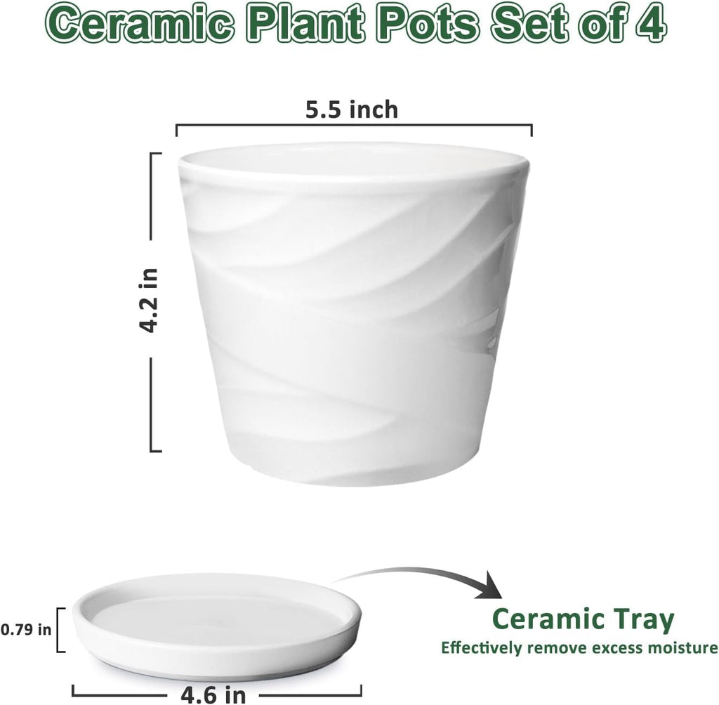 5 Inch Plant Pots,Ceramic Planter with Drainage and Saucer,Ceramic Pots for Plants,Planters for Indoor Plants,Ceramic