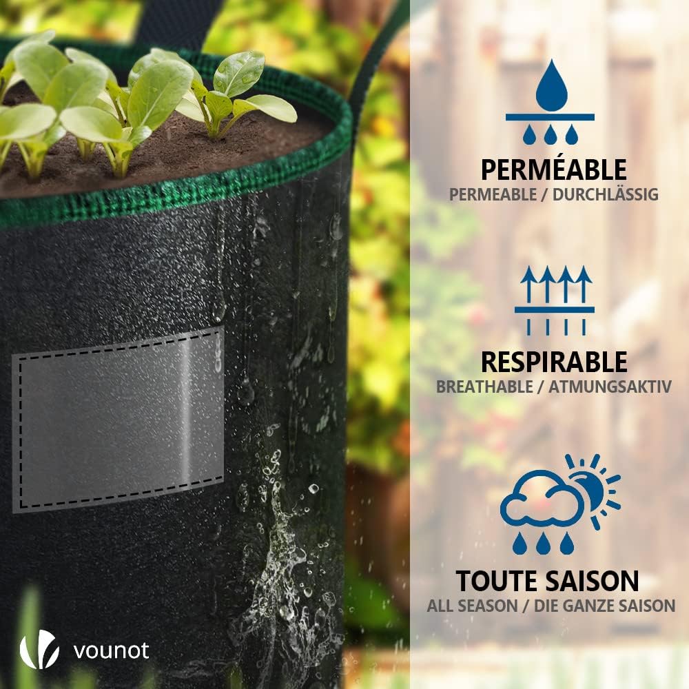 VOUNOT Pack of 3 Plant Grow Bags for Vegetables 54 Gallon Potato Growing Kit with Window Flap, Non-Woven Plant Fabric