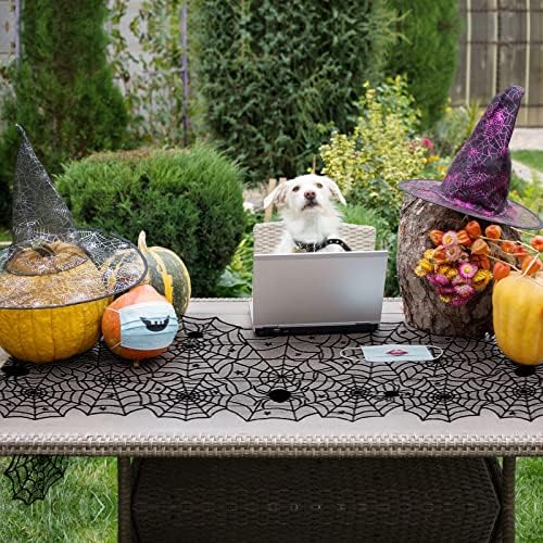 Halloween Table Runner,Black Lace Spider Web Table Runners,18 x 72 Inch
