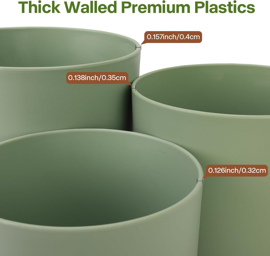 3 Pack Cylinder Planter Set 10/9/8 Inch White Indoor Plant Pots | Modern flower pots with drainage holes and saucers.