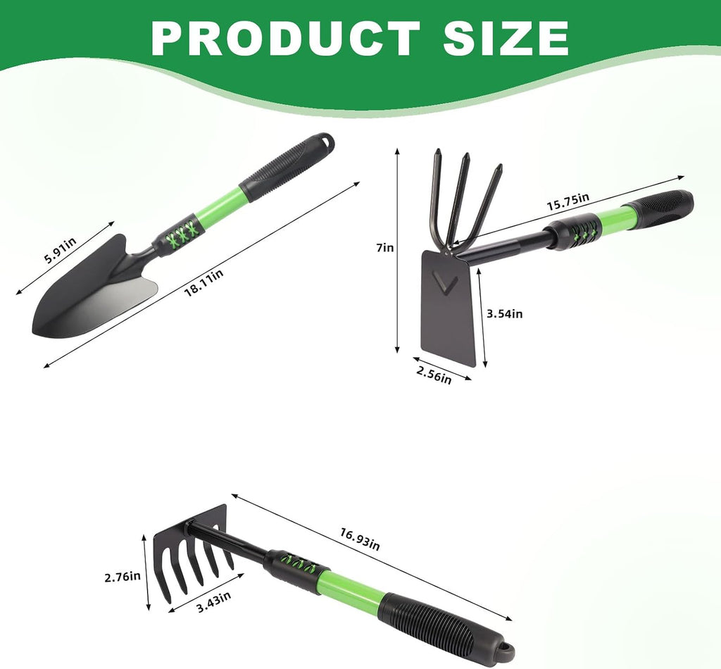 Gardening Tool, 3 Pack Lightweight Heavy Duty Spade Shovel, Garden Tools and Hand Rake with Soft Rubber Non-Slip