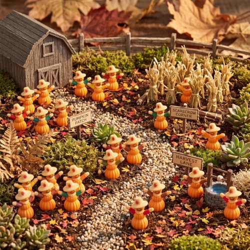 Beeveer 25 Pcs Fall Scarecrows Mini Figurine,Thanksgiving Pumpkin Scarecrow