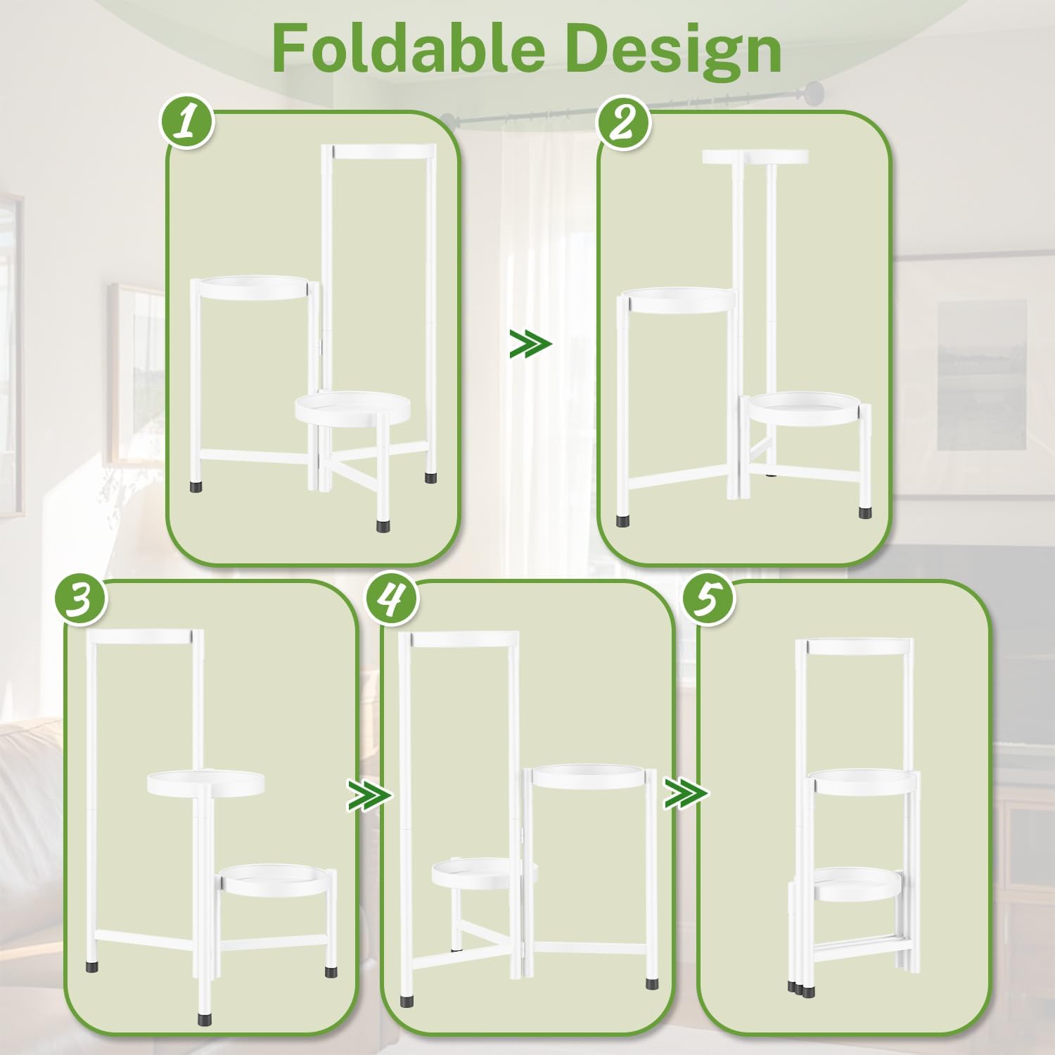 iDavosic.ly Plant Stand Indoor Outdoor, 3 Tier Metal Corner Shelf, White | Tiered Flower Display Holder, Folding Multi