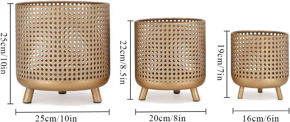 JHY DESIGN Set of 3 Plant Pots 10/8.5/7''H Metal Decoration Flower Pots with Hollow Design Large planters for Indoor &