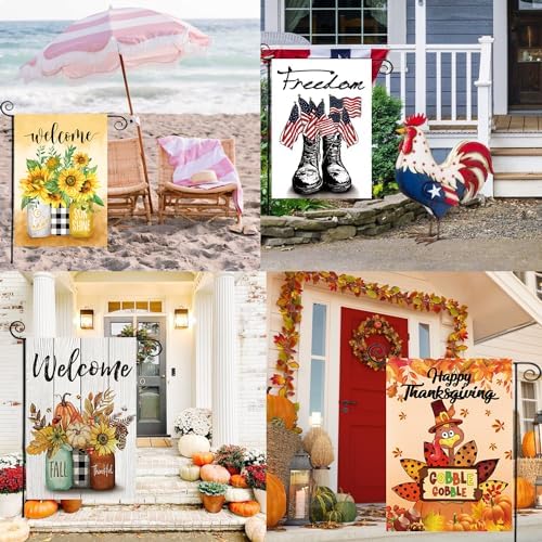 Seasonal Garden Flags Set of 12, Double Sided 12 x 18 Inch Yard Flags