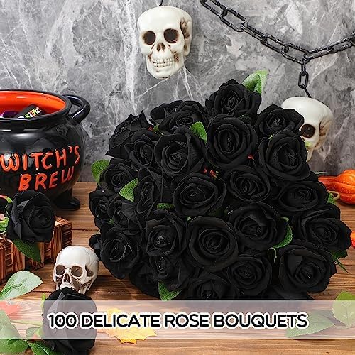 Jexine 100 Pcs Artificial Roses Flowers Bulk, Black