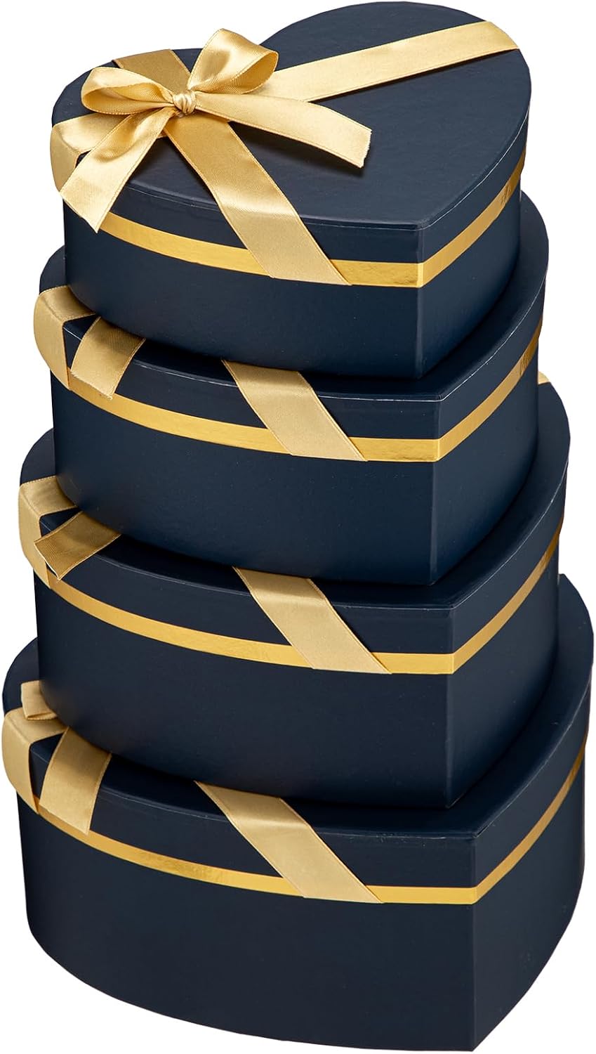 Oairse Navy Blue Gift Boxes with Lids for Present Heart Shaped Flower Box for Arrangements Set of 4 Floral Gift Boxes with Ribbons for Bridesmaid, Proposal, Wedding, Birthday, Baby Showers