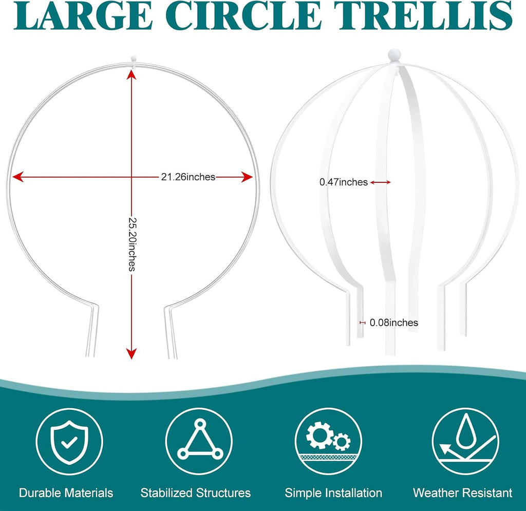 2 Pcs Large Metal Trellis Obelisks Sturdy Round Circle Trellis for Climbing Plant Support Indoor Outdoor Potted Vines