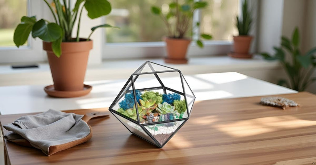Creations by Nathalie DIY 7" Chalice Glass Terrarium Kit with Moss & Tools | DIY geometric glass terrarium kit with