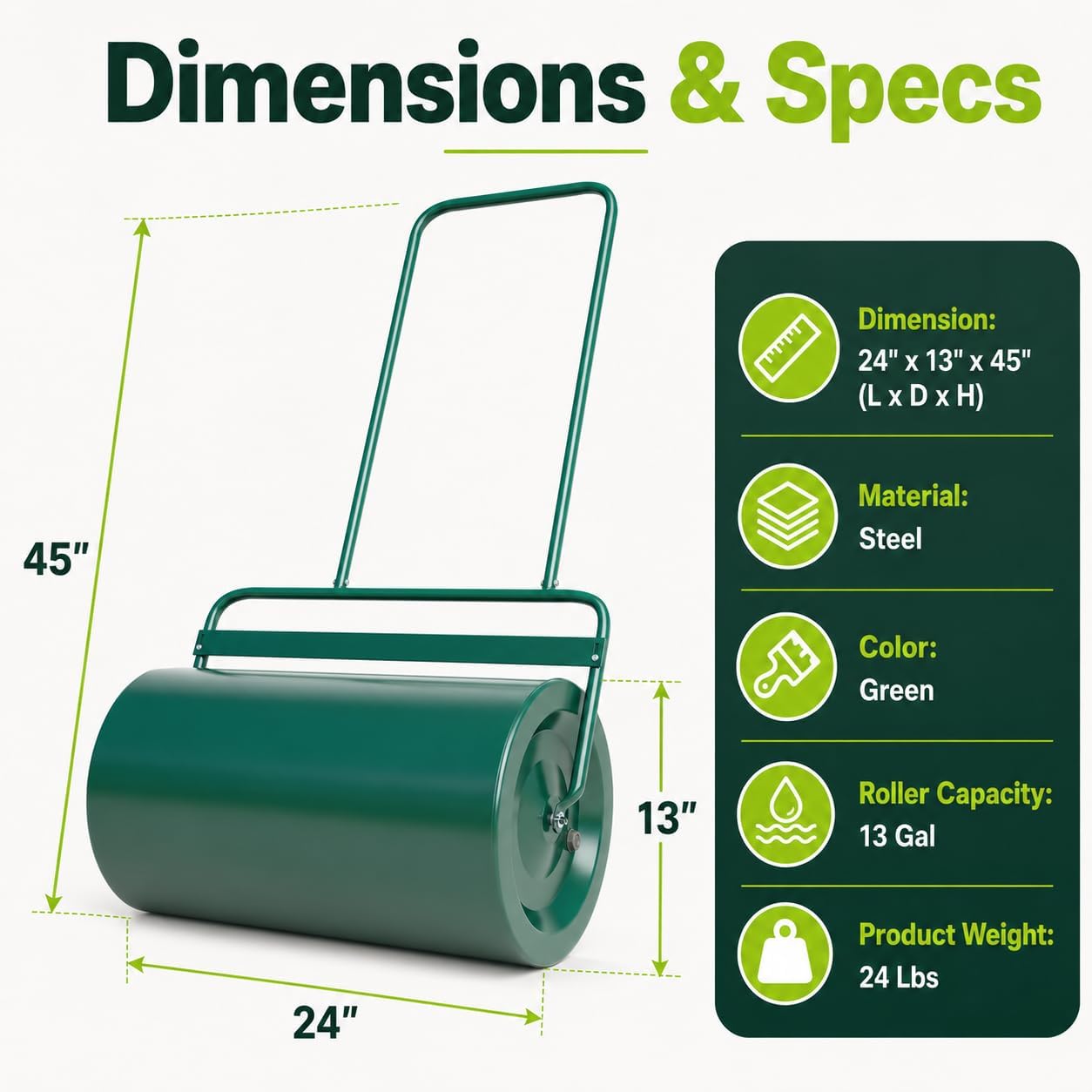 Lawn Roller, Heavy-Duty Push/Tow Behind Water/Sand Filled Garden Drum Roller for Park, Garden, Yard, Ball Field