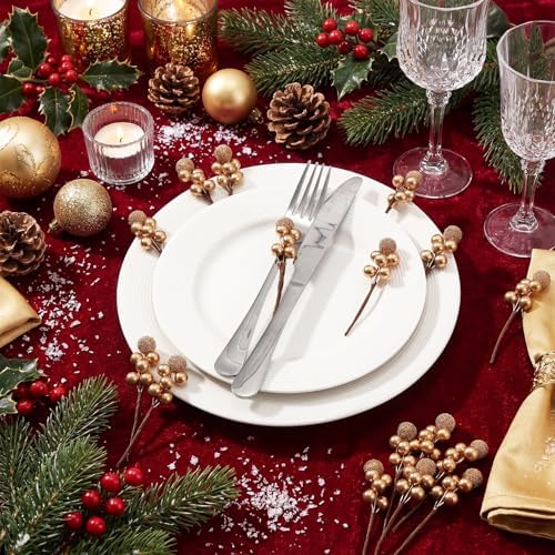 Tatuo 360 Pcs Glossy Gold Holly Berries, 60 Stems Winter Table Decor