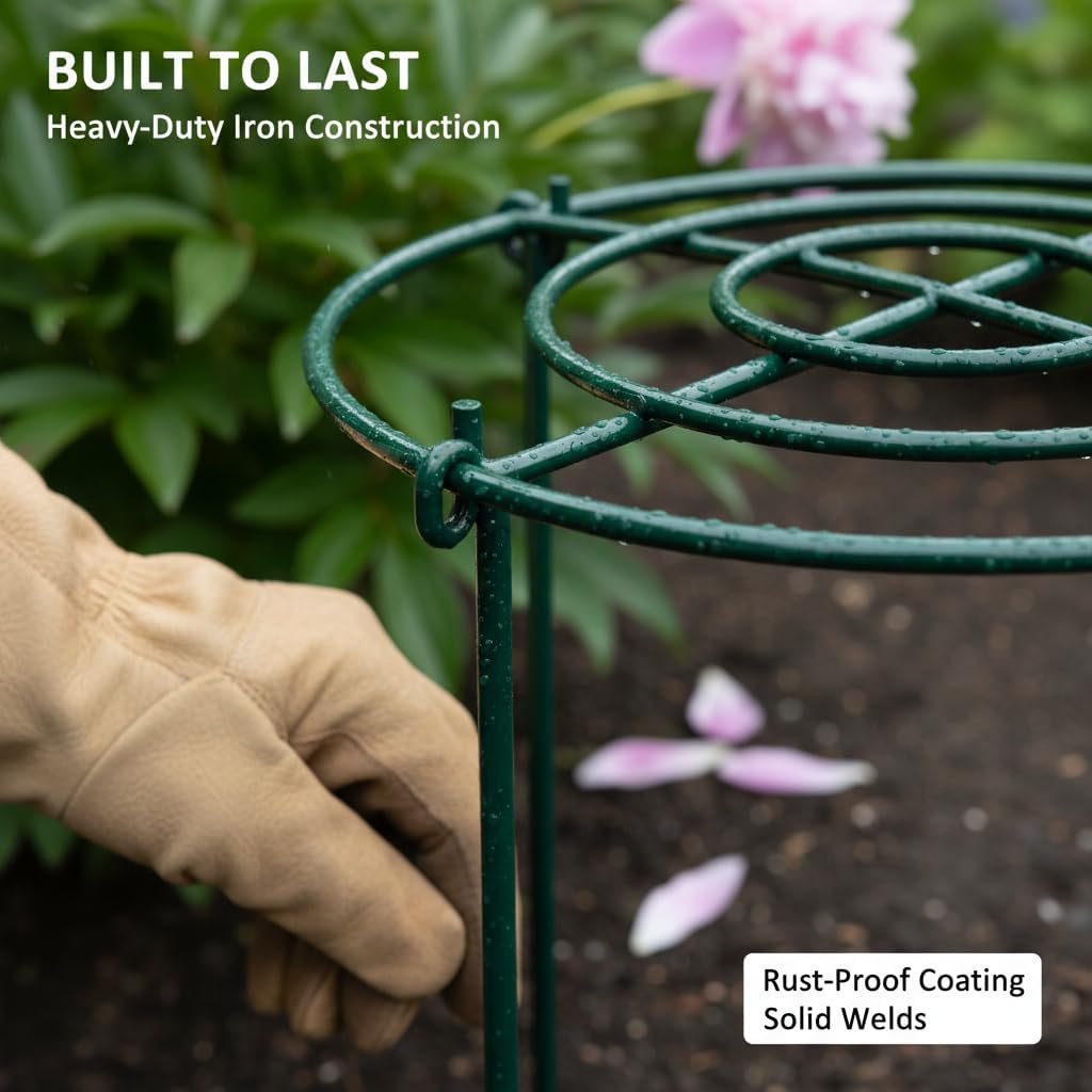 DAYUMKOU 8 Pack Peony Cages and Supports, 11.5" D x 12" H | Plant Supports for Outdoor Plants, Heavy Duty Metal Peony