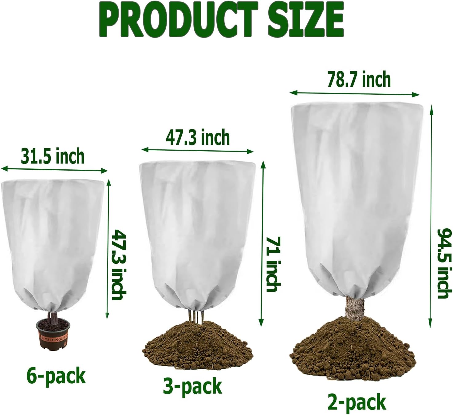 2-Pack Plant Cover Freeze Protection 78.7"x94.5'' White Tree Cover Bags with Zipper Drawstring Winter Outdoor Plant