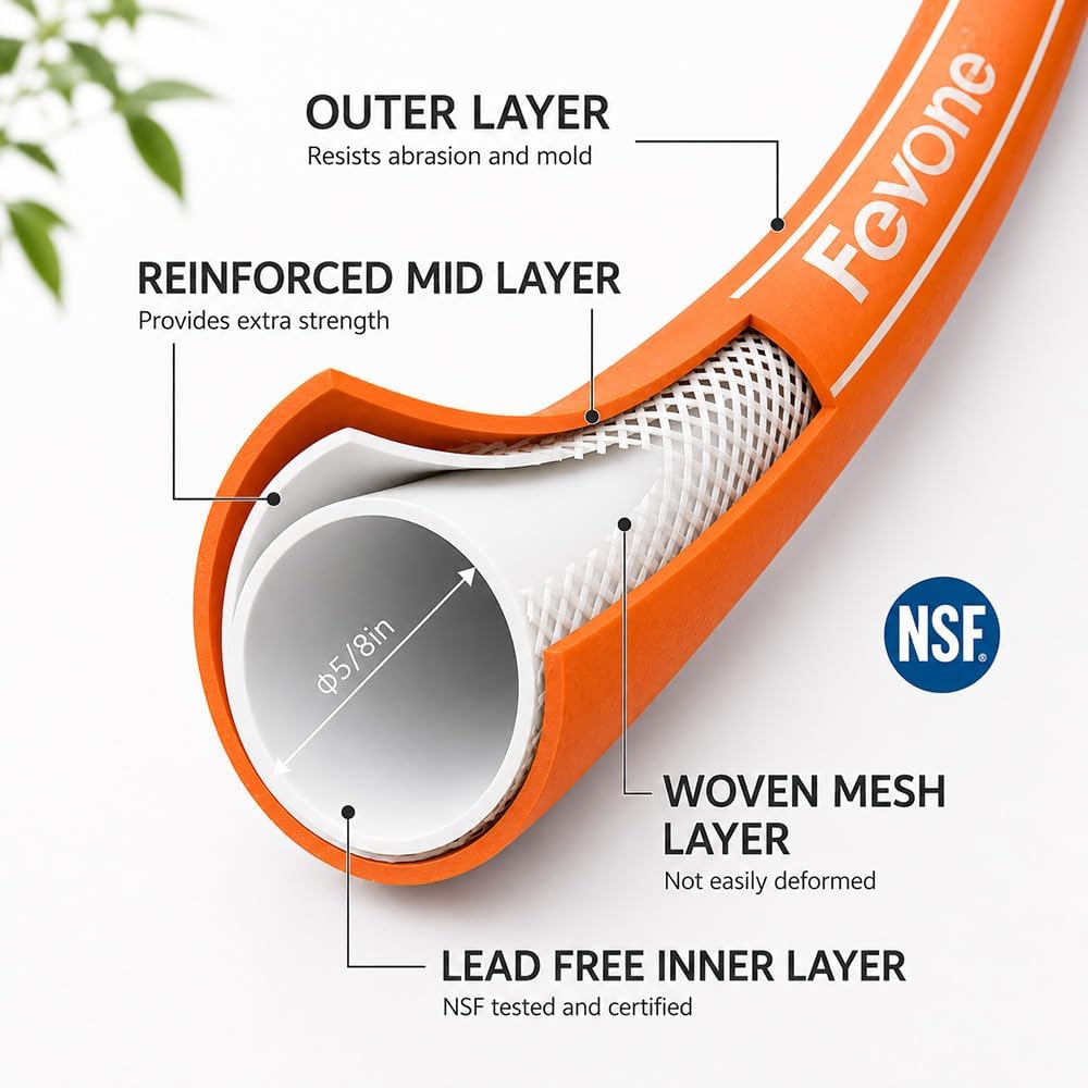 Heavy Duty Garden Hose 80 ft, Hybrid Polymer Water Hose | Flexible, Leak-Free, Lightweight, 5/8 ID, 600 PSI, 3/4 GHT